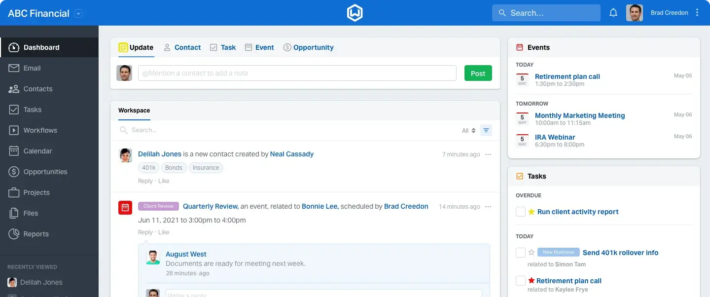 a screenshot of wealthbox email marketing software user interface