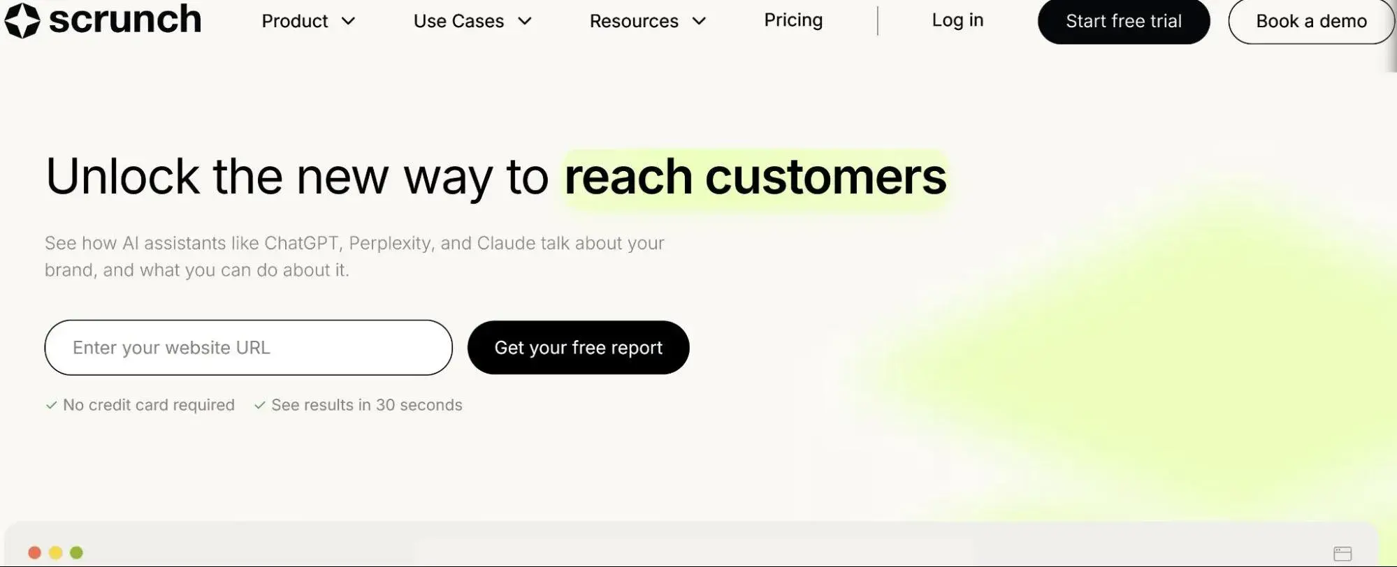 screenshot of scrunch ai landing page