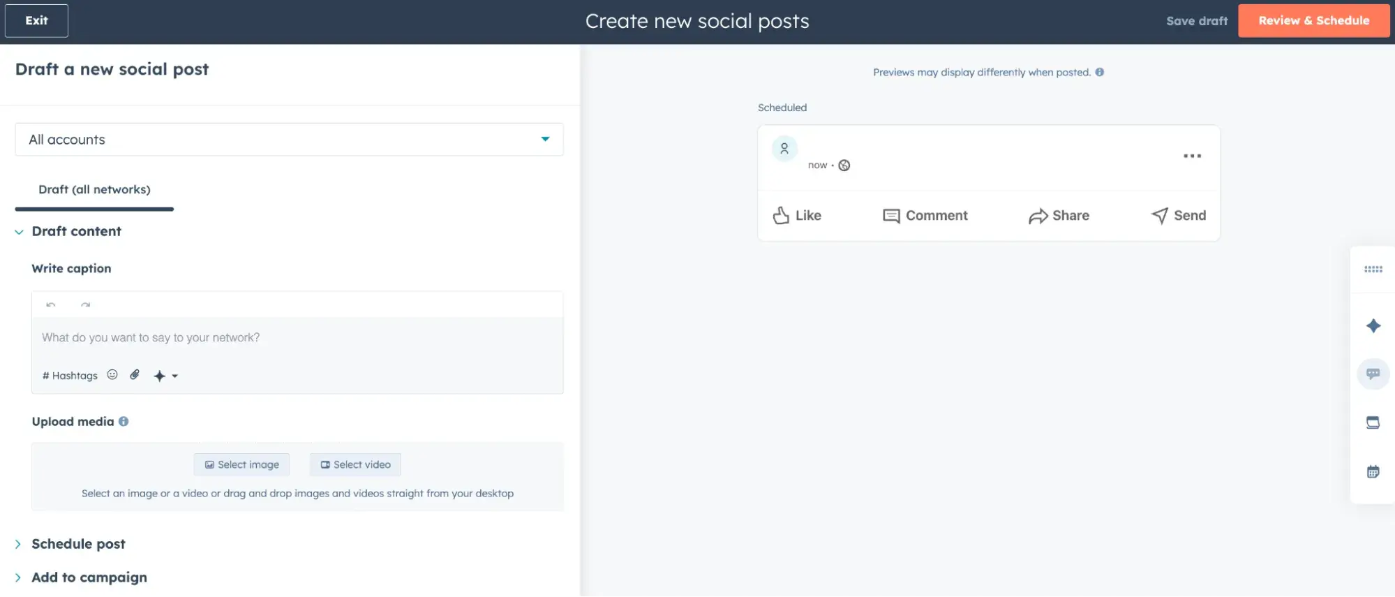 social media scheduler screenshot from hubspot