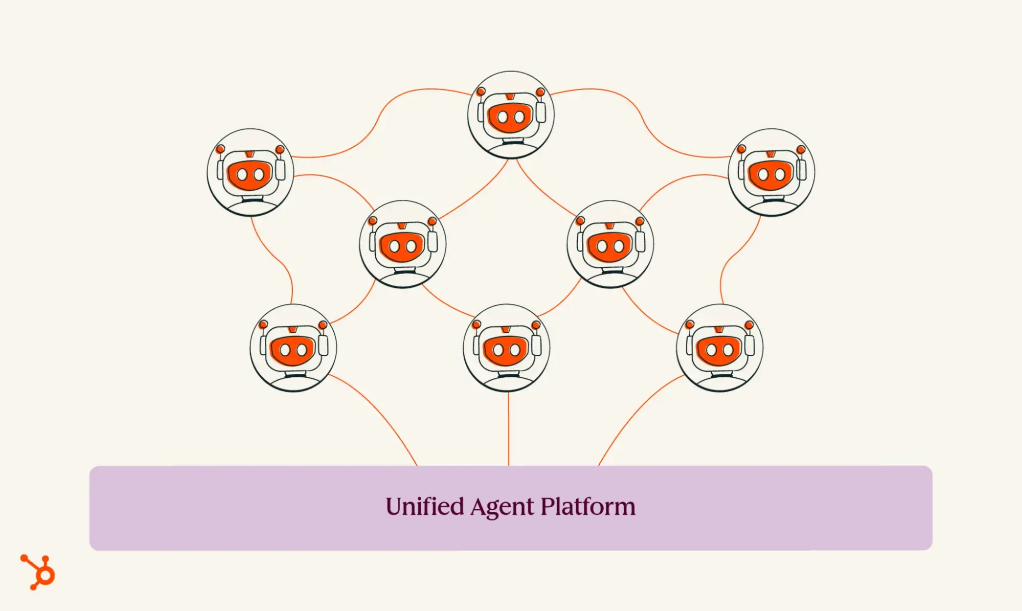 Multiple AI agent icons connected to a unified agent platform foundation