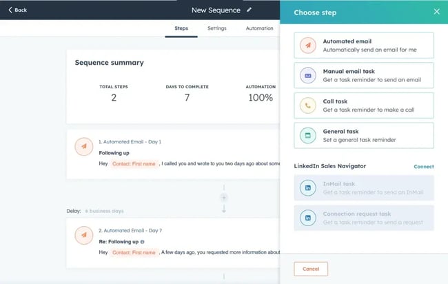 HubSpot automation tools new sequence summary dashboard