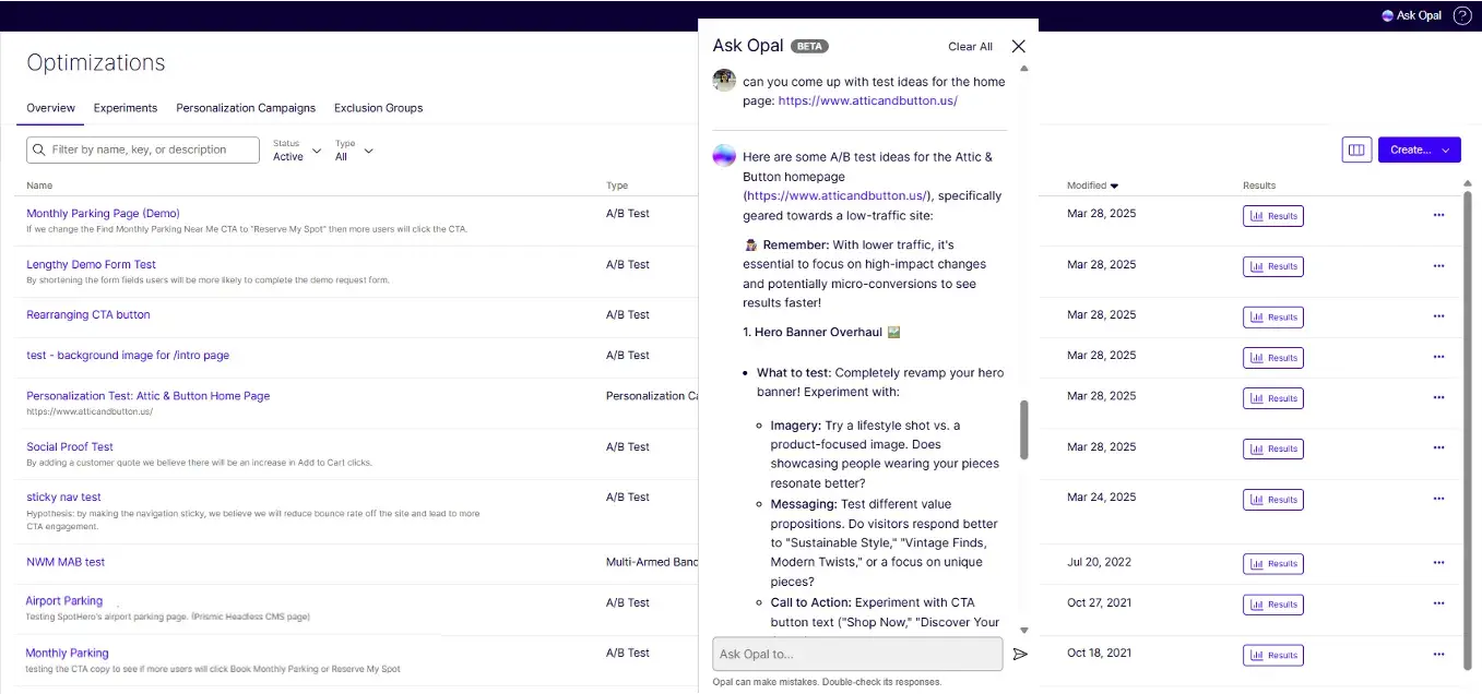 campaign optimization dashboard from optimizely