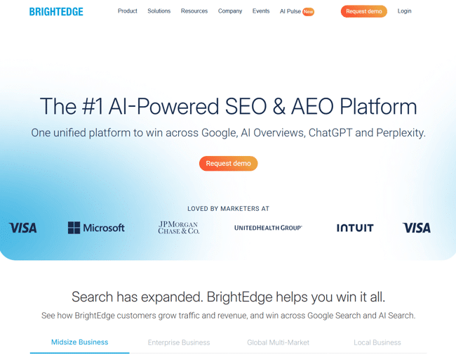 enterprise seo tool, Brightedge’s website