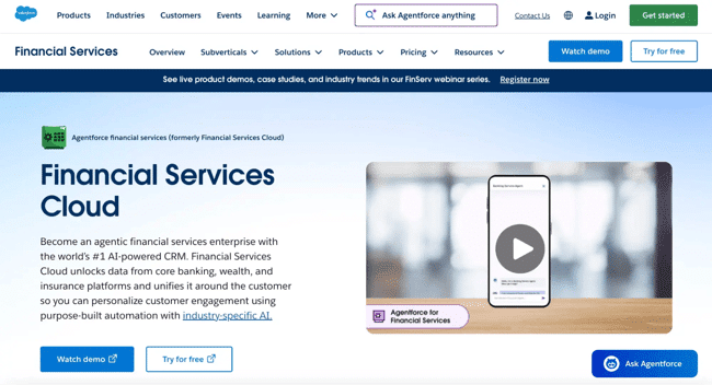 CRM for insurance companies, Salesforce Financial Services