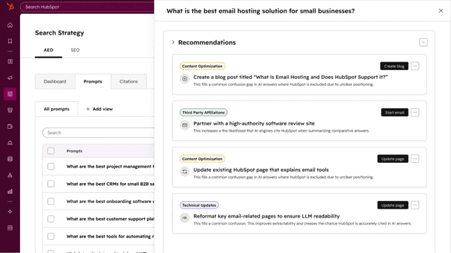 AI search optimization tools, HubSpot AEO prompts