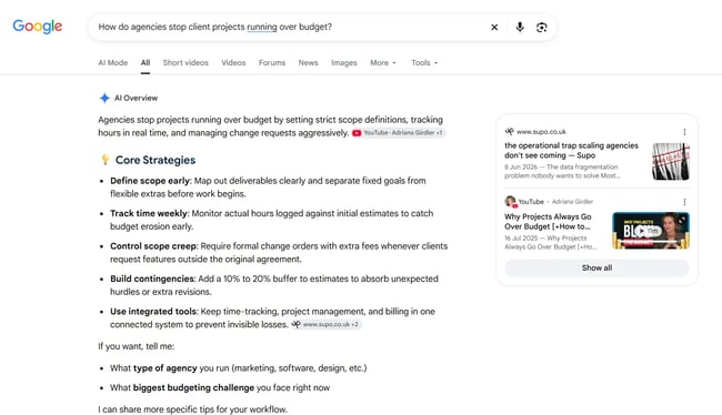 Screenshot from Google AI Overviews shows an awareness query, the results it shows and why it’s a prompt marketers should track.