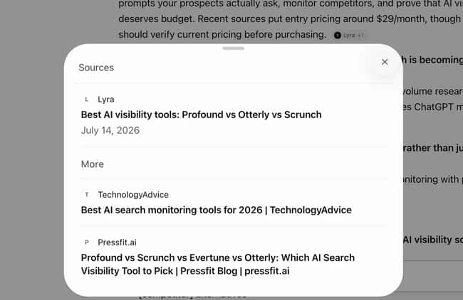 how to identify content gaps for ai visibility, screenshot of chatgpt sources