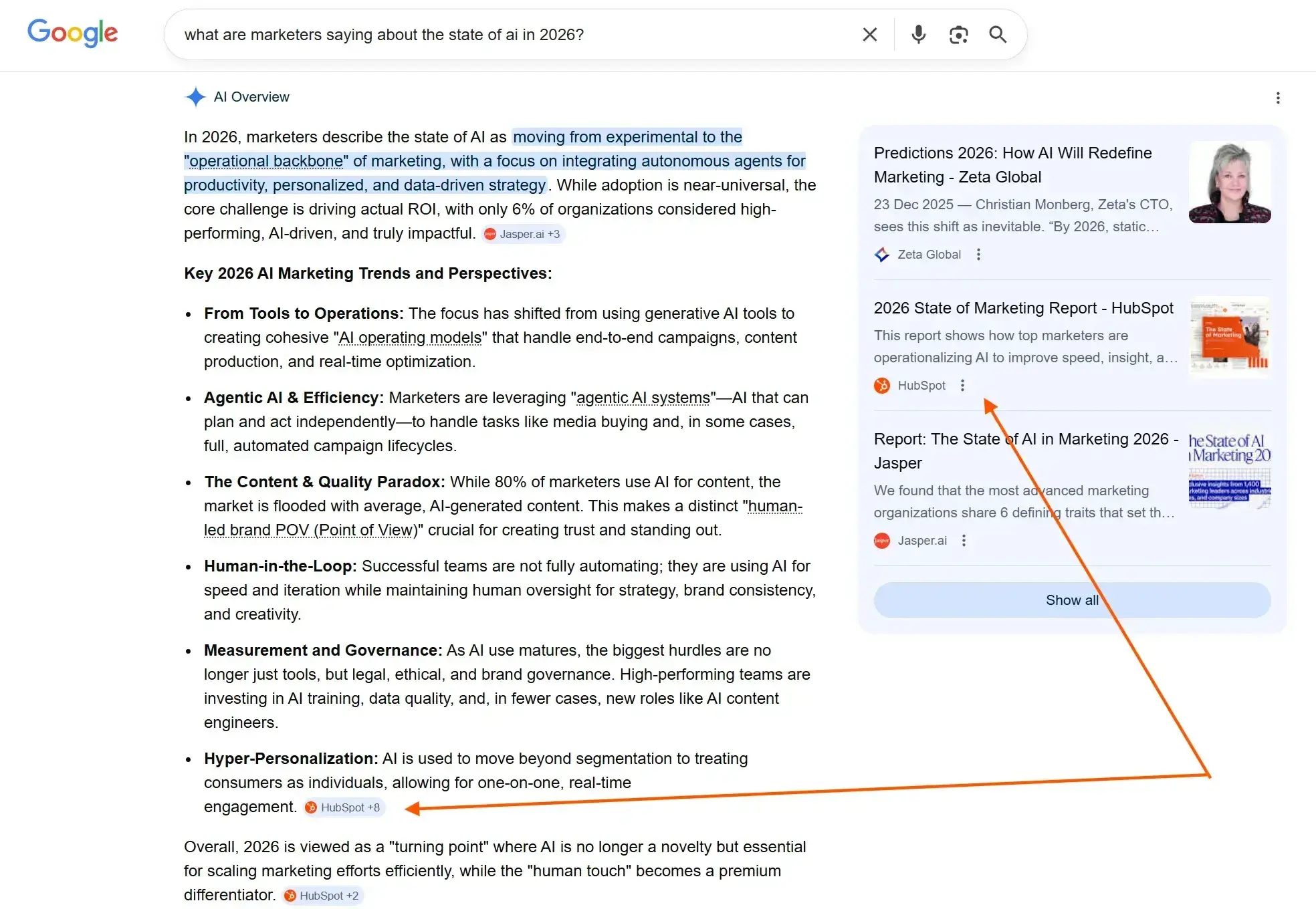 LLM visibility tools, Google AI Overviews answer showing linked source cards and citations